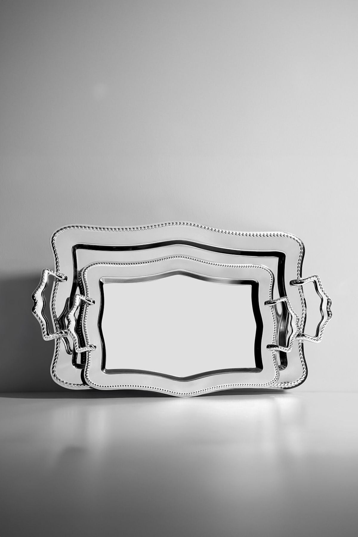 Zincir 2'li Sade Çelik Tepsi Seti