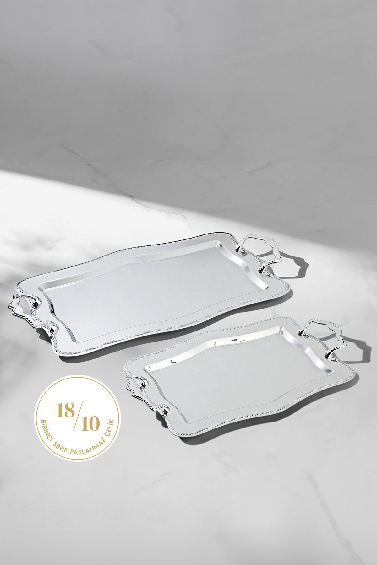 Zincir 2'li Sade Çelik Tepsi Seti