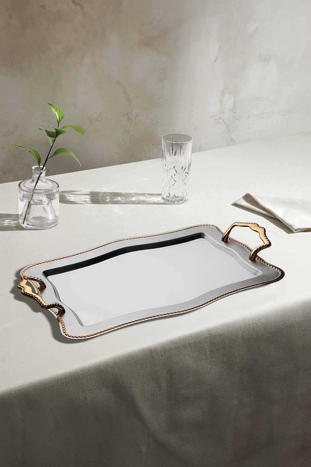 Zincir Altın Saten Çelik Çay Tepsi