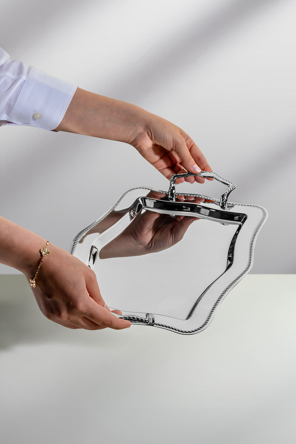 Zincir Sade Çelik Çay Tepsi