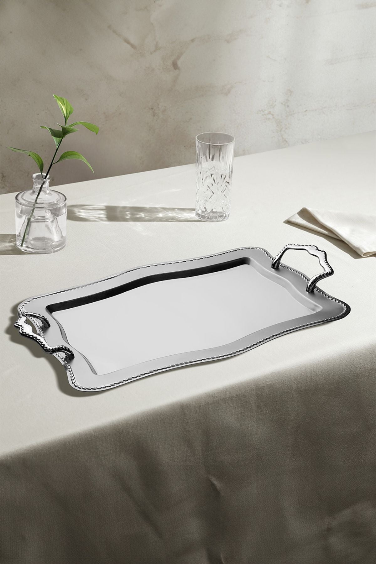 Zincir Saten Çelik Çay Tepsi